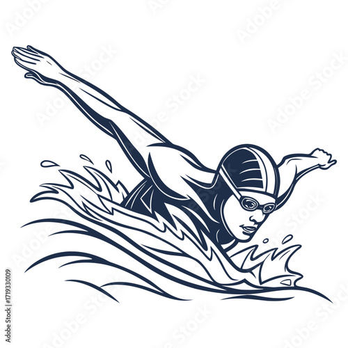 A detailed illustration of a swimmer in the freestyle stroke style