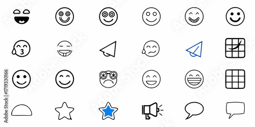 Expressive emoji icons capturing joy laughter surprise and communication for digital platforms and creative projects