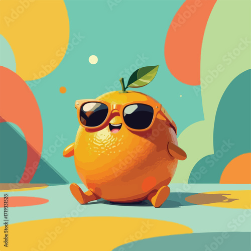 Playful Orange with Sunglass on Colorful Background