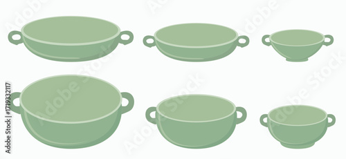 set of ceramic bowls, dish, plate icon signs, green mint color isolated on white background vector. 