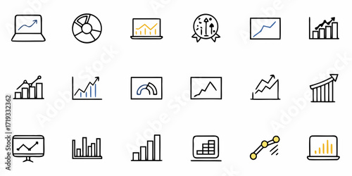 Dynamic collection of hand-drawn charts and graphs illustrating growth and success, perfect for business presentations and financial reports.