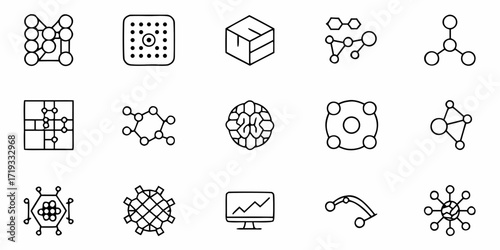 Abstract network nodes, connections, and data visualizations representing technology, science, and complex systems in a clean, modern style.