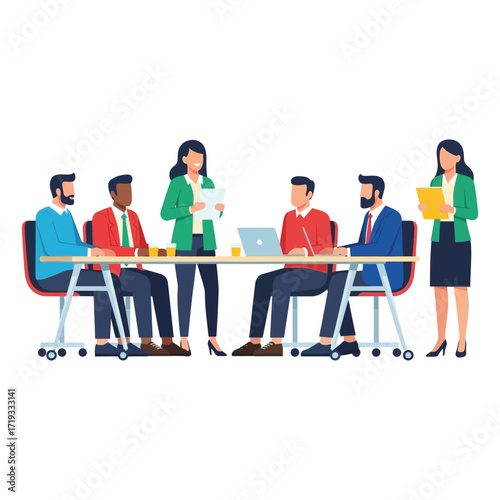 Diverse business team in a productive meeting around a conference table.