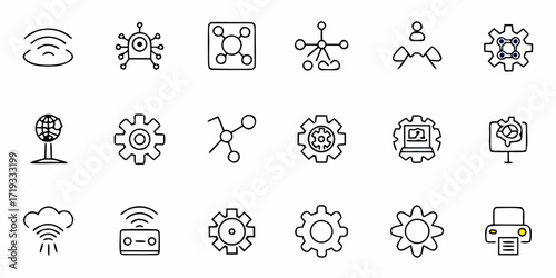 Dynamic icons representing connectivity, network, technology, and industry concepts for modern digital projects