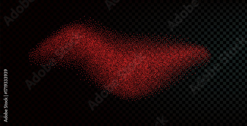 Textured gradation red pepper fly shape. Grainy texture paprika splash element. Spray paint dotwork form. Vector gritty wavy line. Grunge food figure.