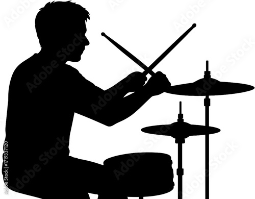 Side View Drummer Silhouette Vector | Musician Playing Drums
