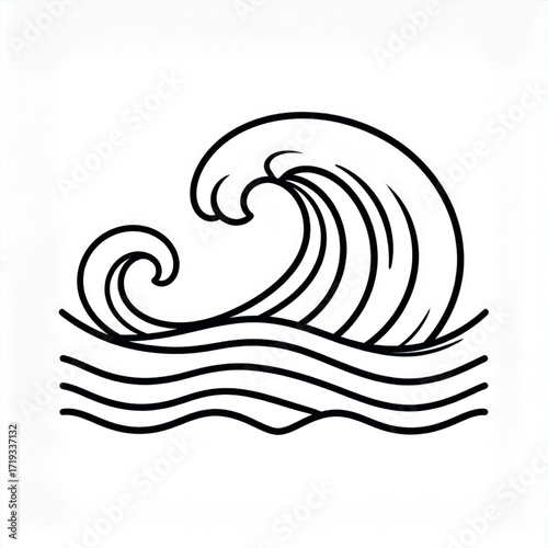 Simple Black Line Art of a Powerful Ocean Wave