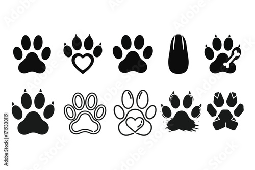 Dog paw print icon vector silhouettes set.eps