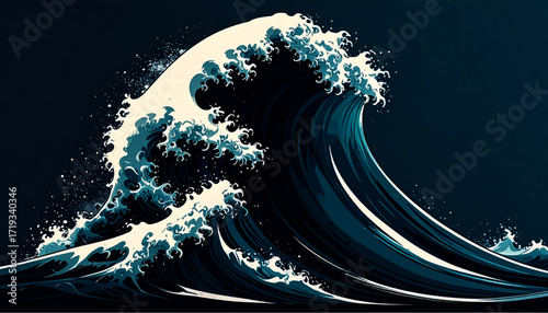 Dynamic Pixelated Wave with Foamy Crests and Deep Blue Tones