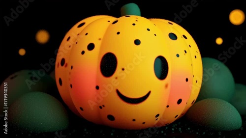 Charming 3d animated pumpkin character with a cheerful face starting the day. A delightful and humorous concept perfect for celebrating halloween or thanksgiving