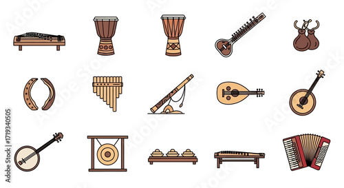 Collection of various musical instruments.