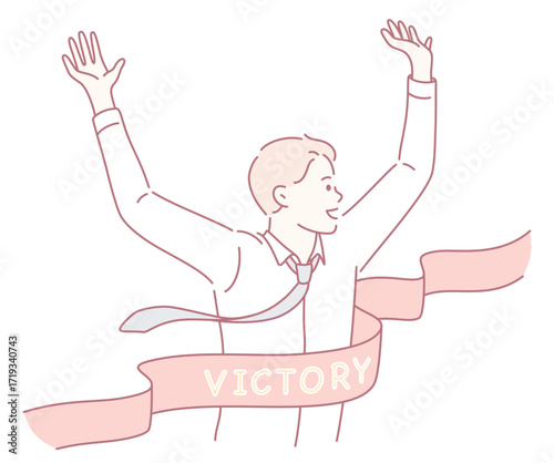 An illustration of a person triumphantly crossing a finish line, symbolizing victory and achievement in a race