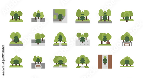Collection of various tree and park icons.