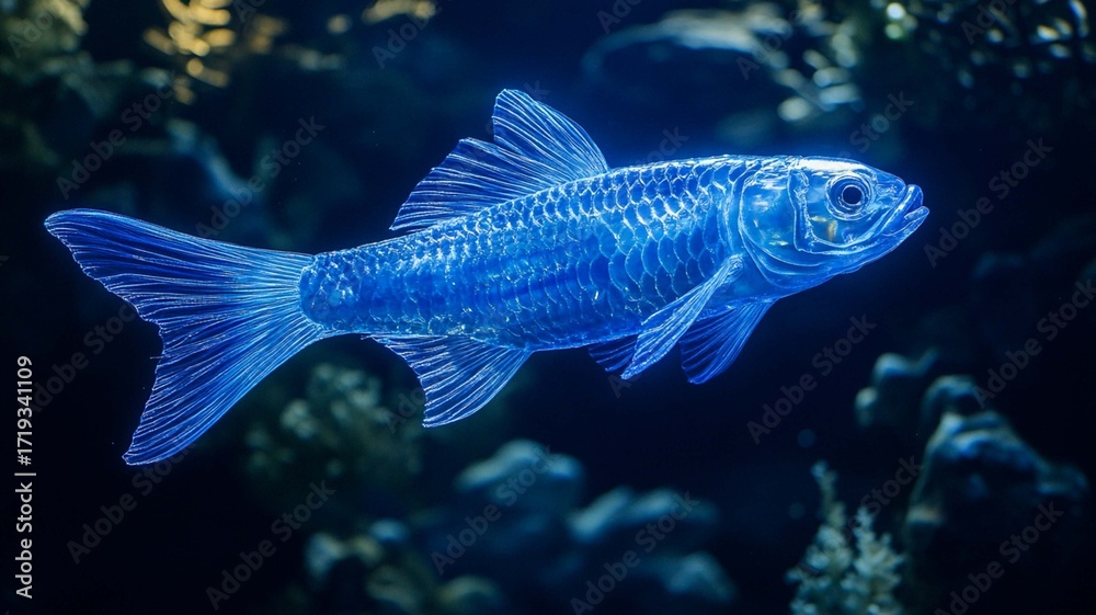 Naklejka premium tropical blue neon fish in aquarium