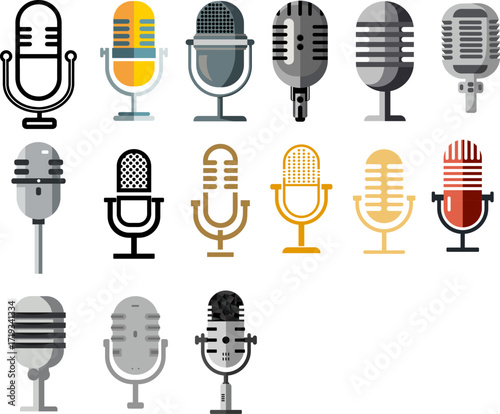 Diverse microphones showcase studio setting graphic collection creative environment close-up audio concept