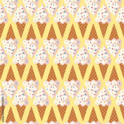 Delicious ice cream cones pattern colorful background digital art fun environment top sweet treats concept, seamless patterns	