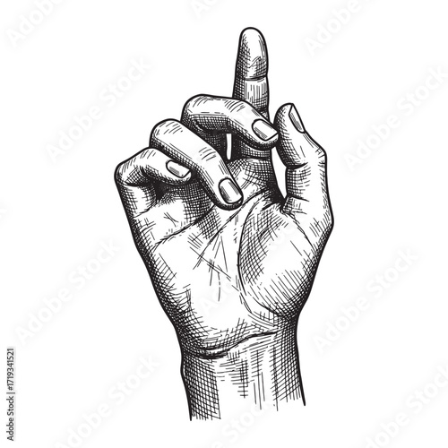 pinched fingers hand sign engraving vector style