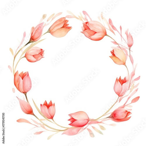 Tulip border watercolor circle flower petal.