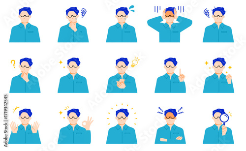 企業で働くビジネスマンの表情や感情イラストセット