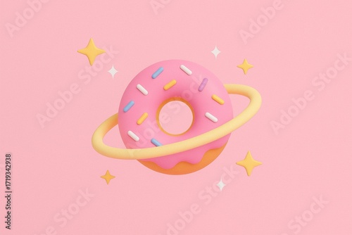 Cute Donut Planet with Colorful Sprinkles