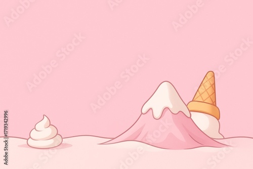 Cute Ice Cream Mountain Fantasy Landscape