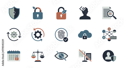 Data privacy and security icon set digital protection concepts.