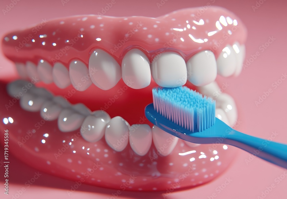 Obraz premium Pink dental model, toothbrush