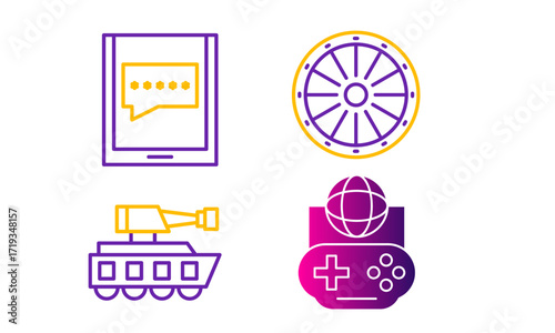 Gradient Gaming Icons Chat, Ferris Wheel, Tank, and Gamepad