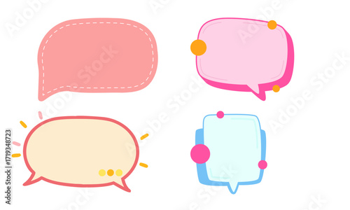Collection of diverse and colorful cartoon speech bubbles for conveying messages and facilitating communication in digital projects, web design, or social media graphics, enhancing user interaction