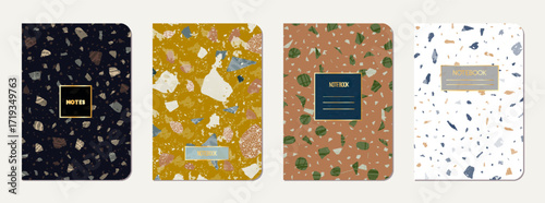 School notebook cover design. Terrazzo abstract