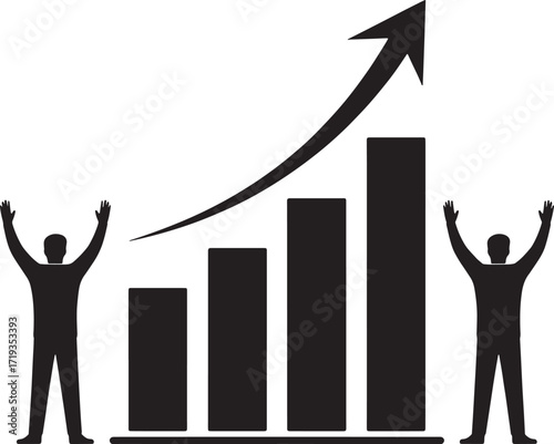Business Growth Success with Cheering People and Ascending Graph on Transparent Background Vector