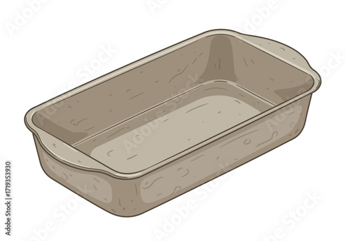 A rectangular light brown loaf pan is shown in a closeup angled view