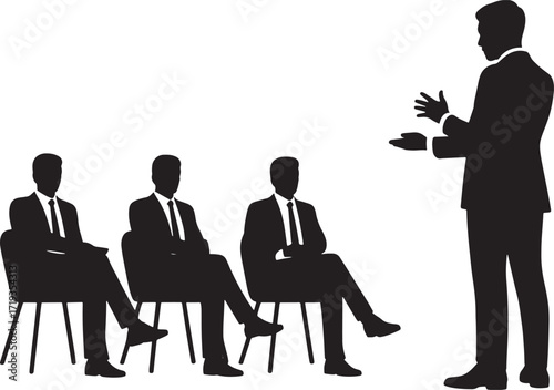 Business Presentation Silhouette with Audience on Transparent Background Vector Illustration