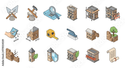 Hand Drawn Isometric Icons for Construction and Architecture.