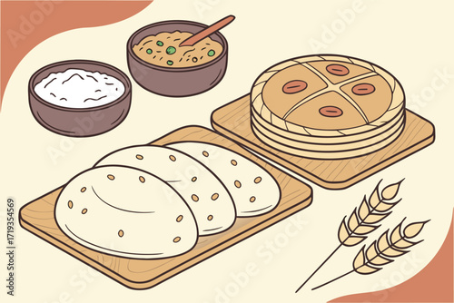 A colorful vector illustration set of different kinds of food icons like pizza, burgers, sandwiches, and desserts