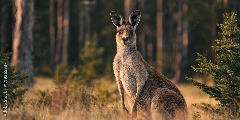 Fototapeta premium A kangaroo is standing in a field