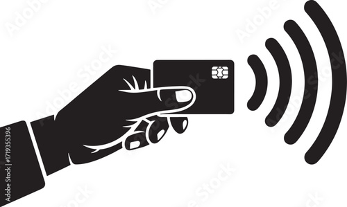 Contactless Payment Illustration Showing a Hand Holding a Card Near a Payment Terminal