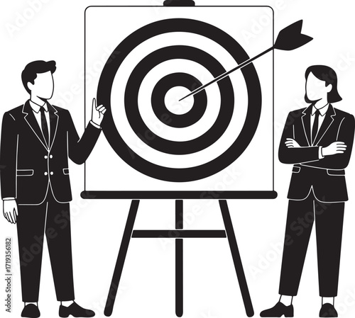 Business Team Presentation with Target Board Arrow Hitting Bullseye Success Strategy Achievement