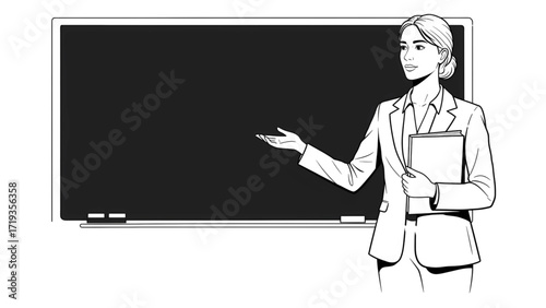Outline Teacher Drawing at Blackboard – Transparent PNG