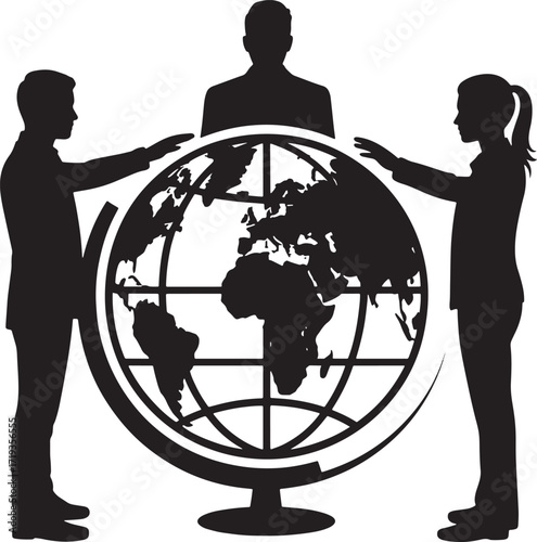 Global Business Teamwork International Collaboration Worldwide Connection People Around Globe Silhouette