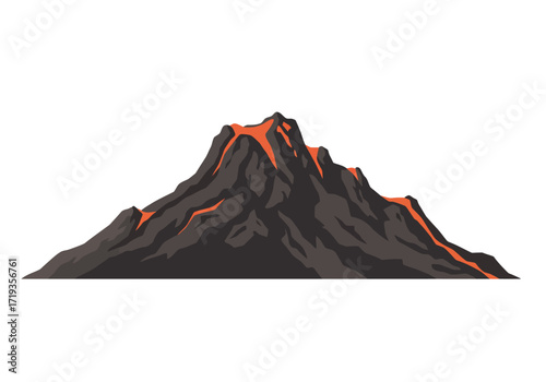 Volcanodark mountain with lava flowing down its sides and summit
