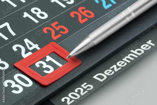Deutscher Kalender Datum 31. Dezember 2025  mit Kugelschreiber