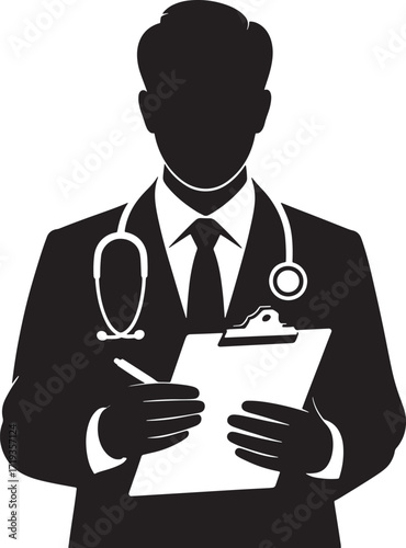 Silhouette Doctor with Stethoscope and Clipboard Medical Professional Healthcare Expert