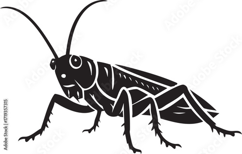 Detailed grasshopper with spiny legs and antennae