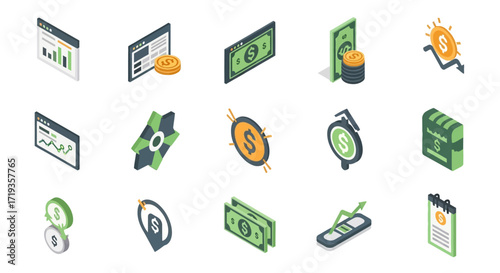 Isometric Financial Icons Set.