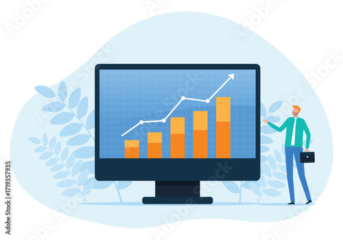 business finance investment design concept. people working with finance graph reports. flat vector illustration.
