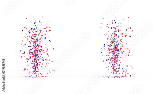 deux jets de confettis pour le 14 juillet - rendu 3D sur fond transparent