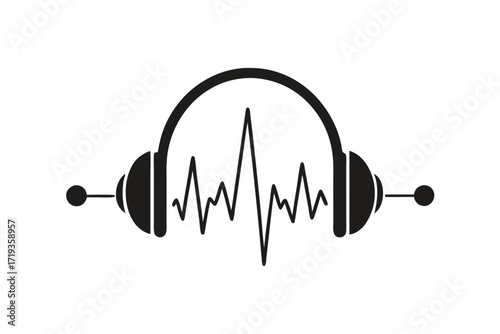 Minimalist Headphones with Sound Wave Icon in White Background Design