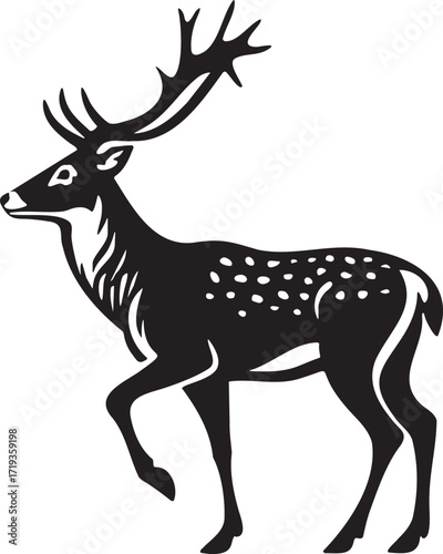 Stylized deer silhouette with antlers and spots