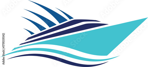 Vector art of stylized cruise ship sailing on waves